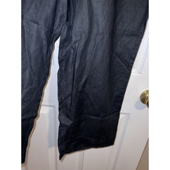 LINDEN HILL Womens Black Drawstring Pocket Crop Summer 100% Linen Pants Sz 16 - Picture 6 of 12